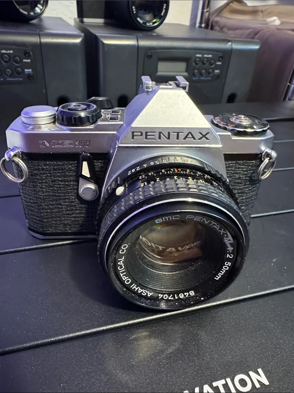 Pentax Film SLR Camera in Silver and Black with 50mm Lens